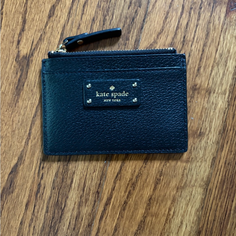 kate spade Black Pebbled Leather Zip Card Case